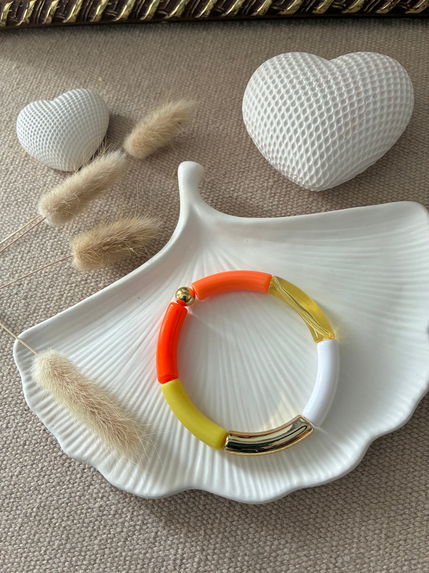 Bracelet Tubes blanc / orange / jaune