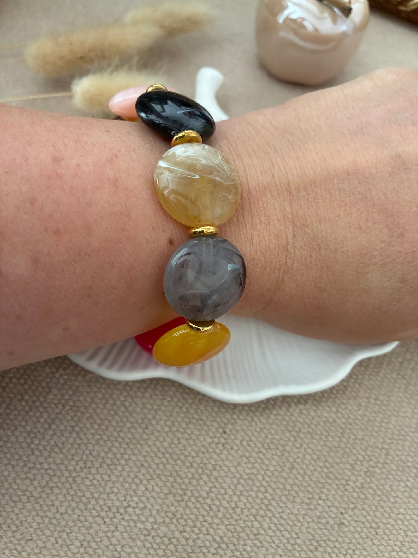 Bracelet Galets rose/orange/vert
