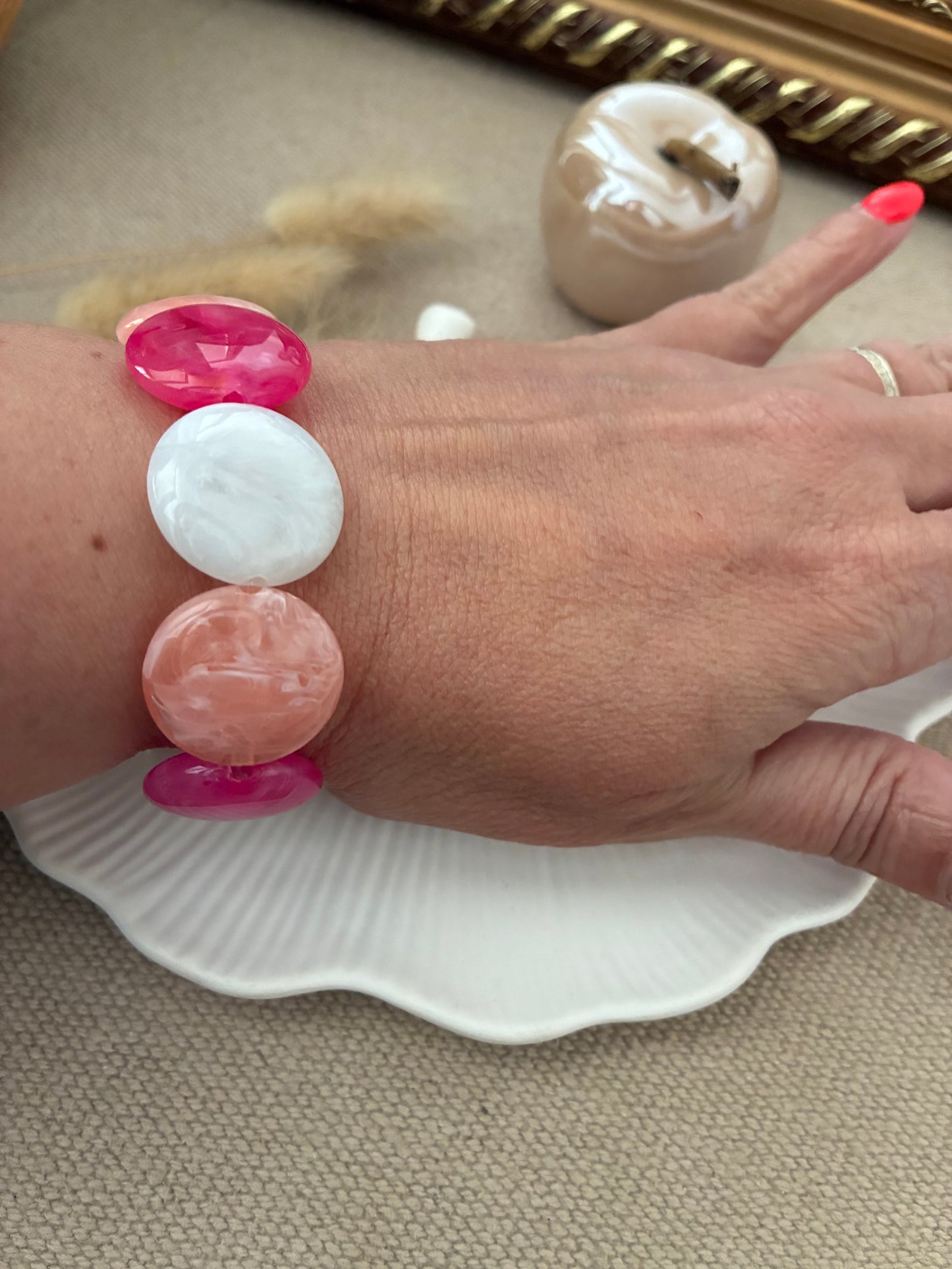 Bracelet Galets rose/blanc