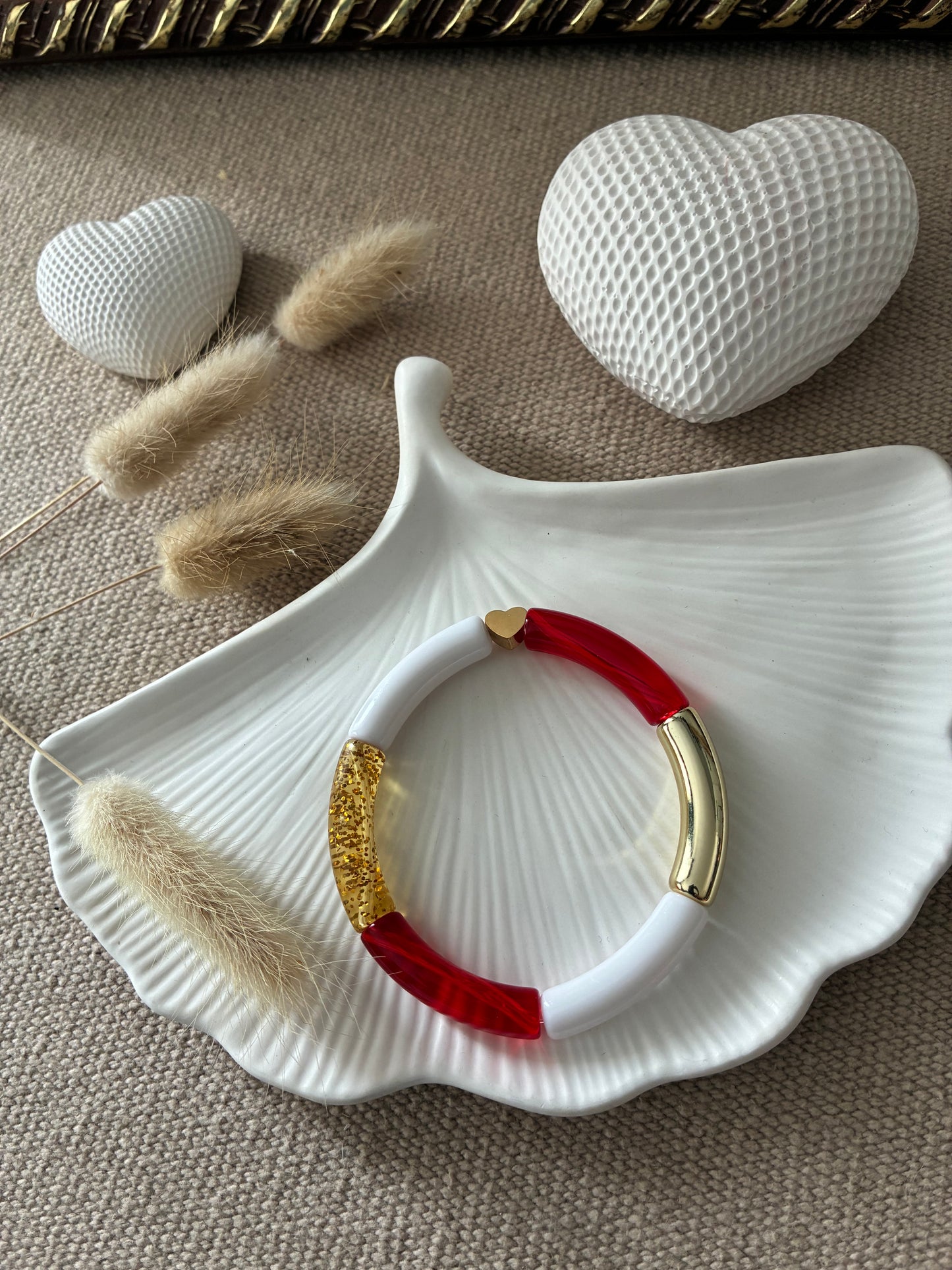 Bracelet Tubes blanc / marron / doré