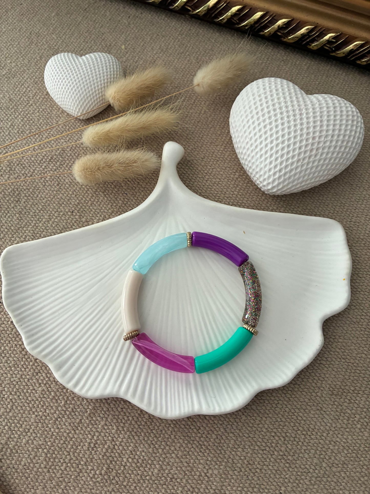 Bracelet Tubes violet / blanc / vert