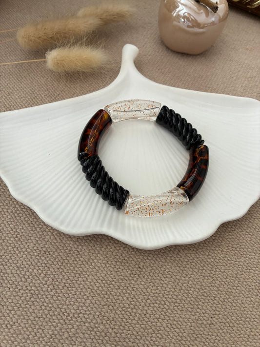 Bracelet Tubes léopard / noir / pailleté