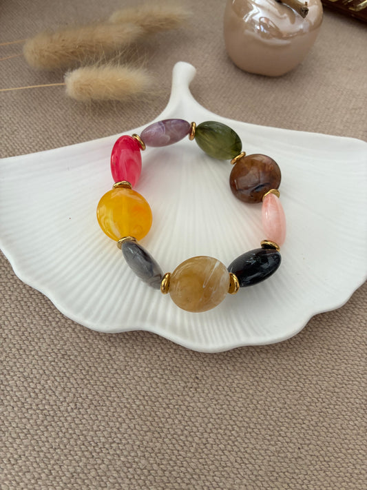 Bracelet Galets rose/orange/vert