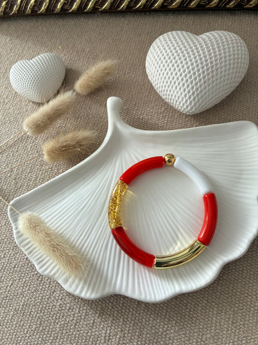 Bracelet Tubes rouge / blanc / doré