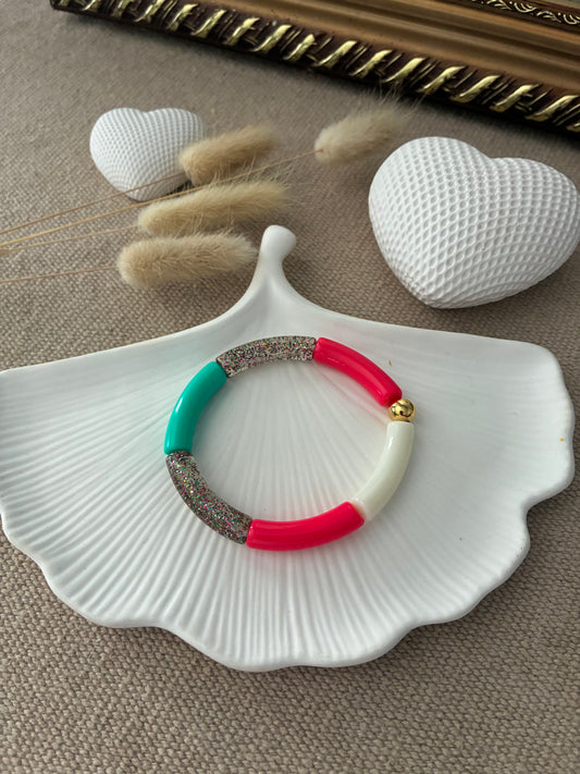 Bracelet Tubes rose / vert / pailleté