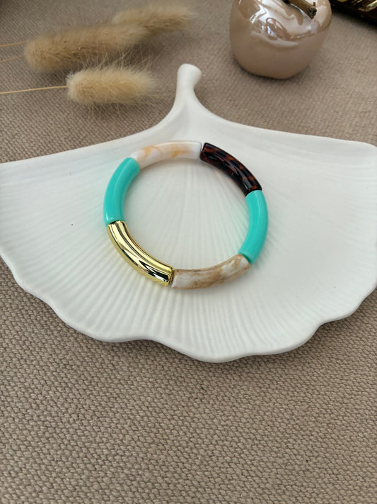 Bracelet Tubes vert / nacre / doré